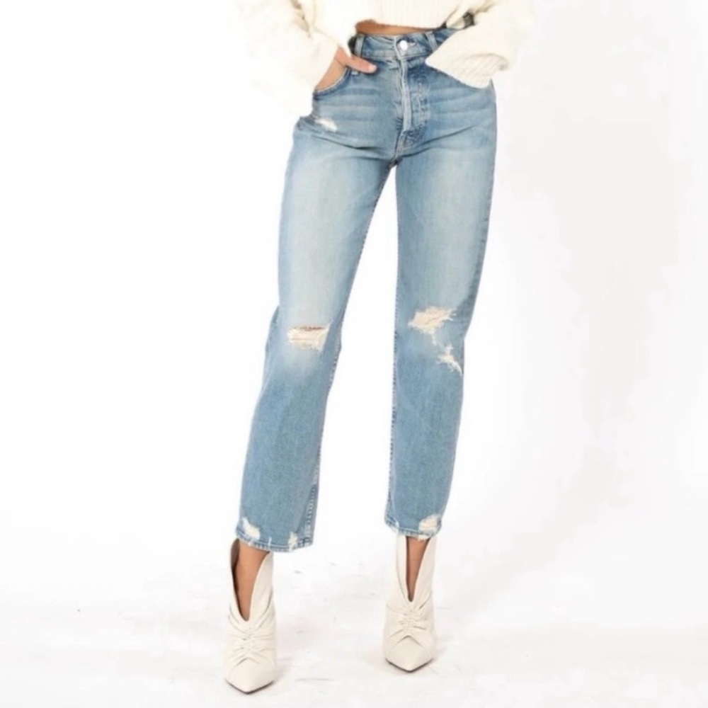 Mother Superior Jeans The Tomcat Confession 25 Light Blue Wash Distressed Button